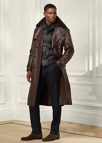 Men’s leather coats collection featuring long leather coats, trench coats and winter leather outerwear for classic masculine styling.