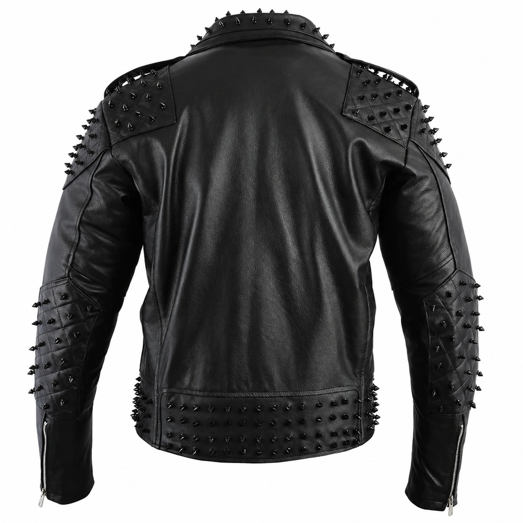 Herren schwarze genietete Leder Bikerjacke