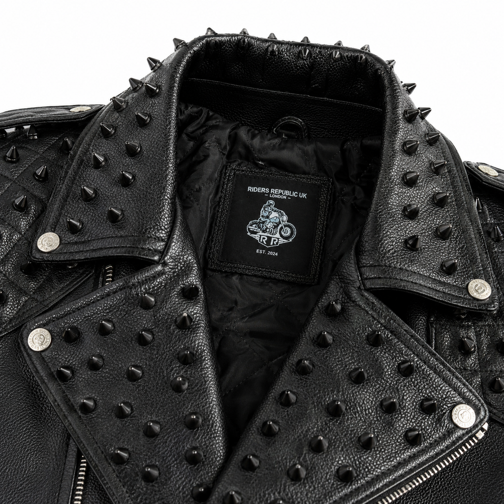 Herren schwarze genietete Leder Bikerjacke