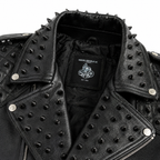 Herren schwarze genietete Leder Bikerjacke