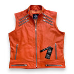 Men’s Orange Leather Motorcycle Vest