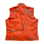 Men’s sleeveless orange leather vest for motorcycle, biker and casual outfits