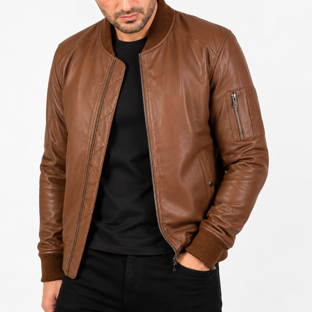 Herren Bomber Bikerjacke aus braunem Leder