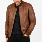 Herren Bomber Bikerjacke aus braunem Leder