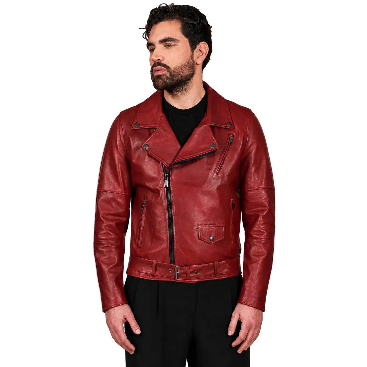 Men’s Slim Fit Glossy Red USA Biker Leather Jacket
