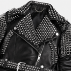 Women’s Silver Studded Punk Rock Biker Jacket Leather