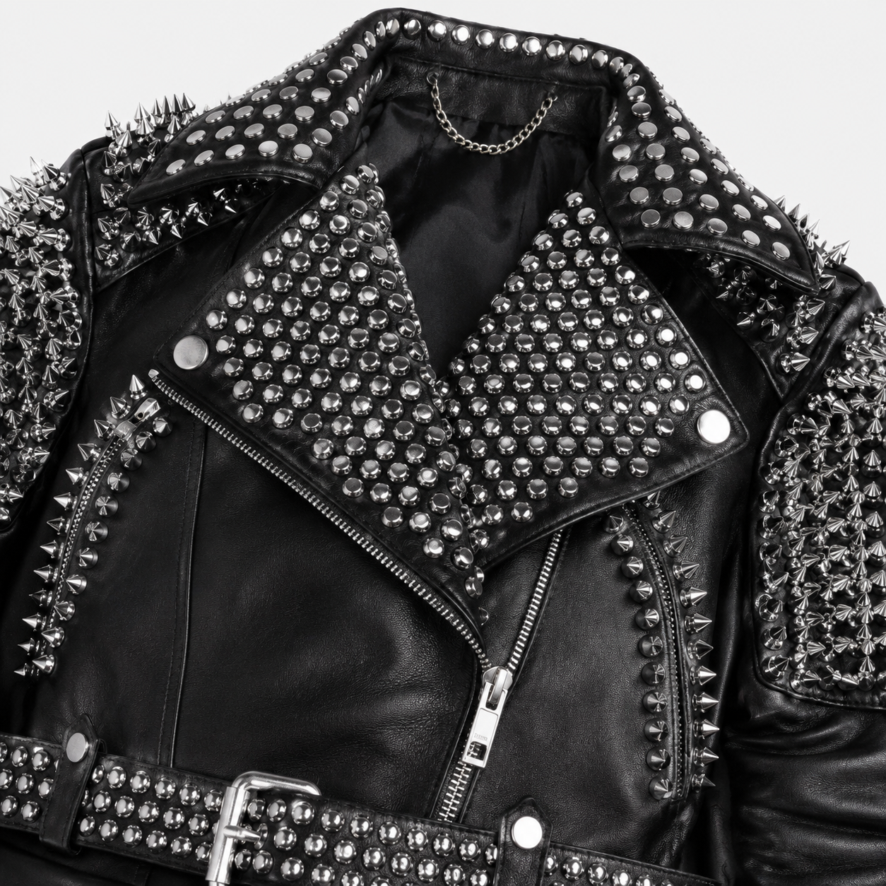 Women’s Silver Studded Punk Rock Biker Jacket Leather