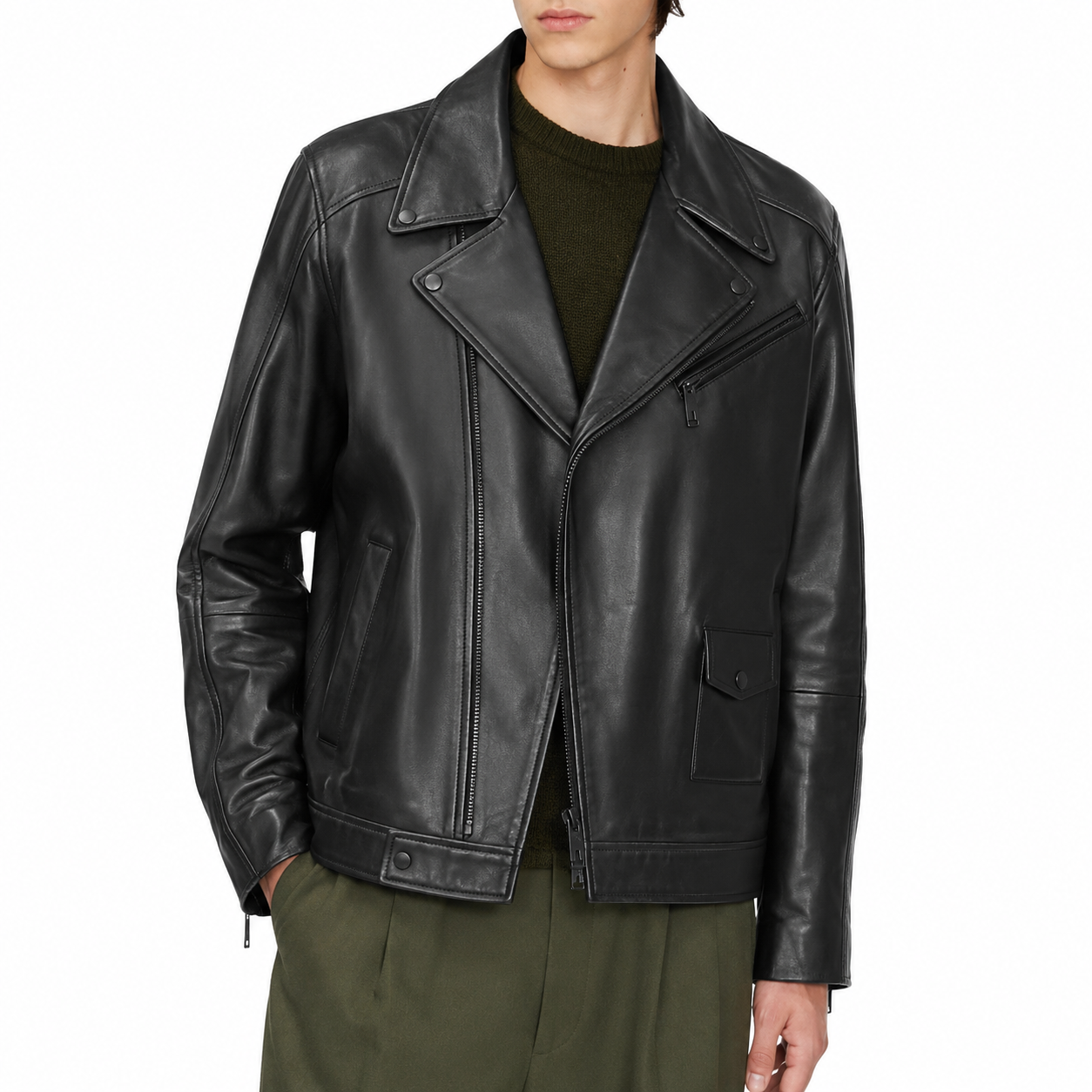 Men’s Classic Carve Leather Biker Jacket