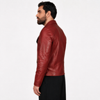 Herren schmale Passform glänzende rote USA Biker-Lederjacke