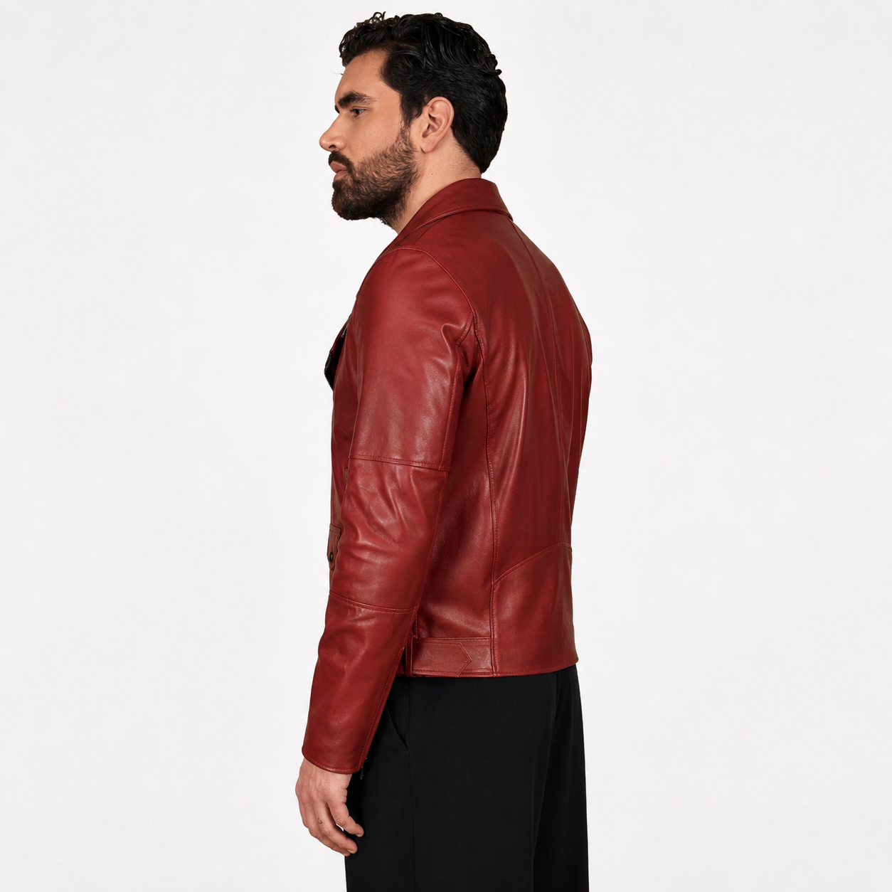 Men’s Slim Fit Glossy Red USA Biker Leather Jacket