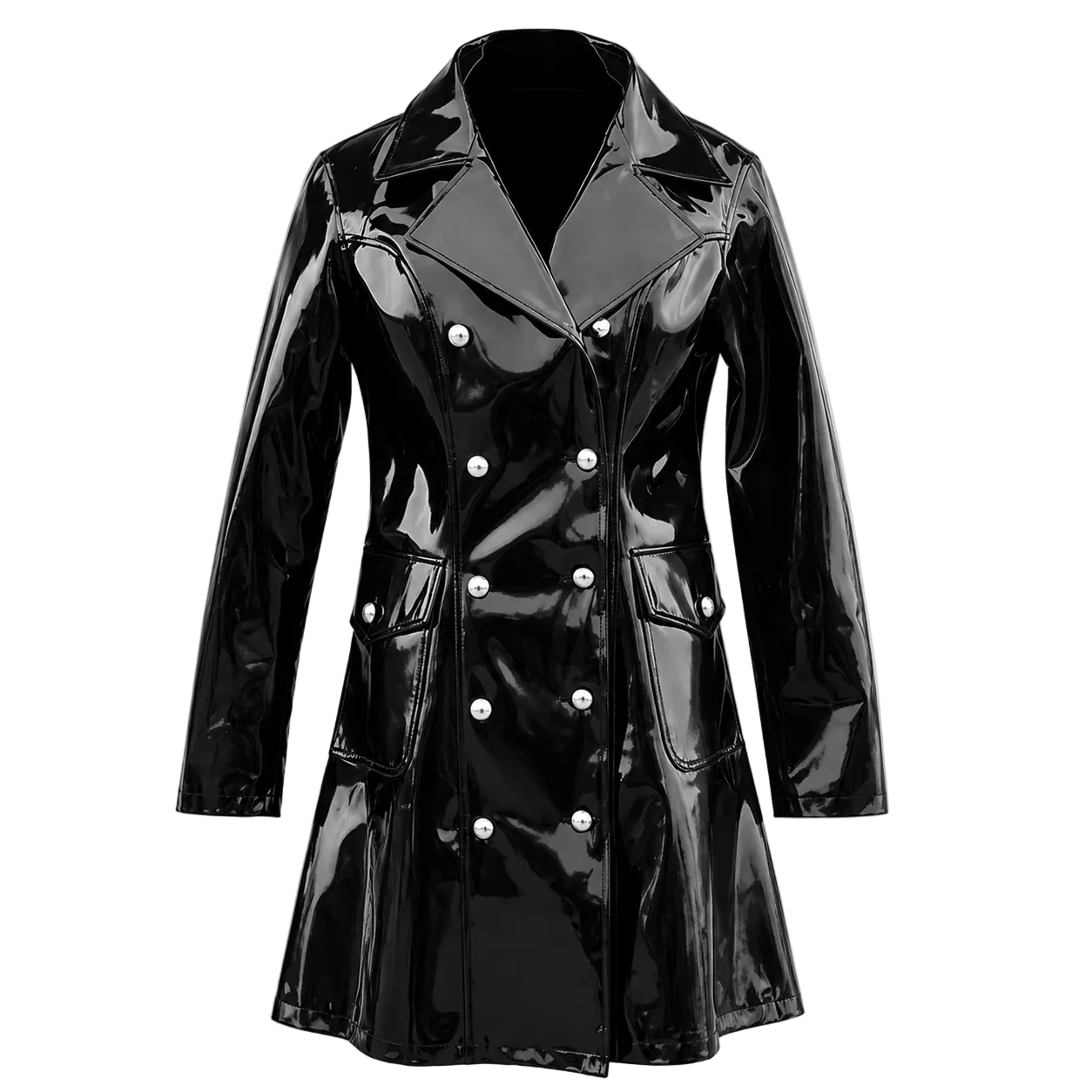 Women’s Vinyl PVC Double-Breasted Military Coat