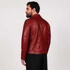 Herren schmale Passform glänzende rote USA Biker-Lederjacke
