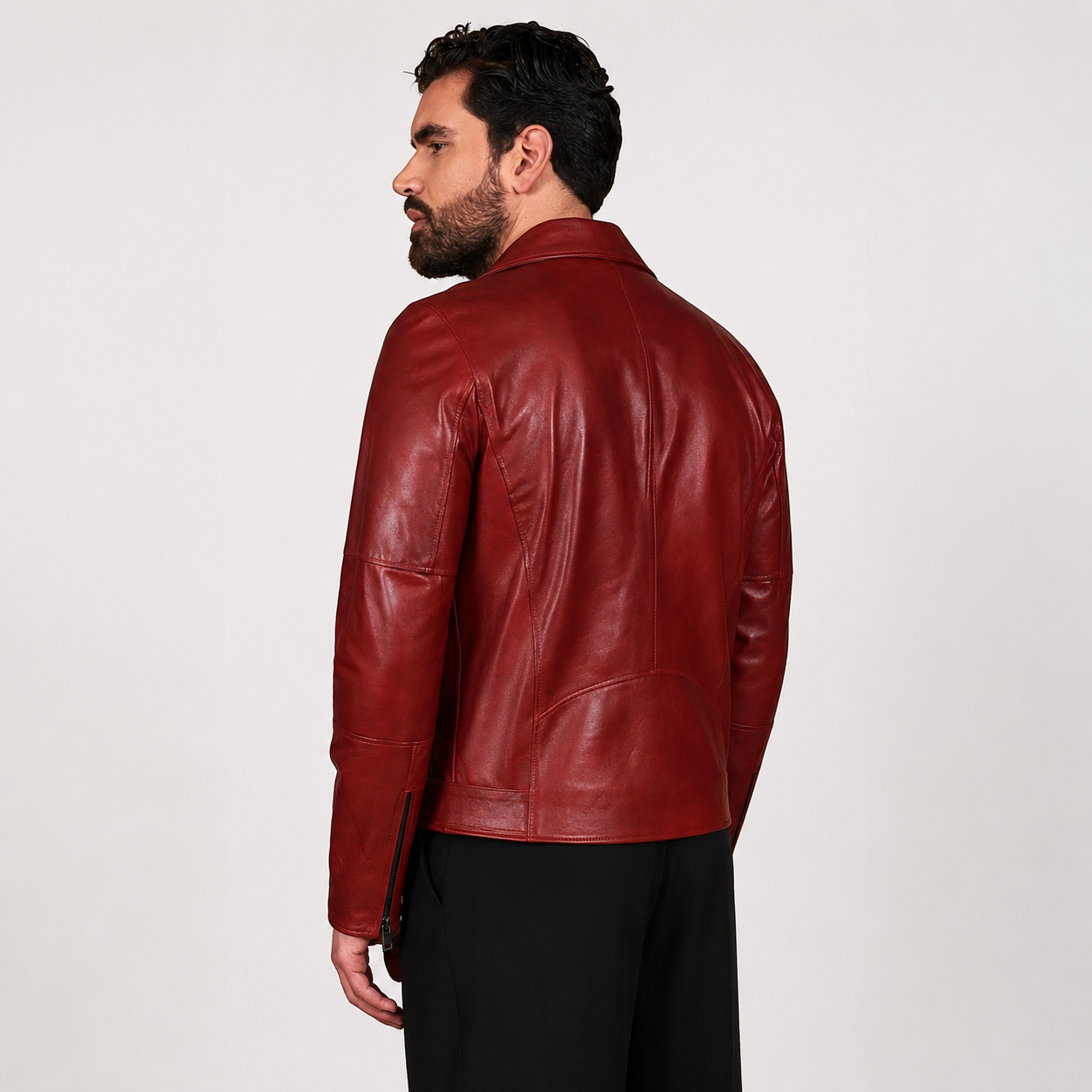 Men’s Slim Fit Glossy Red USA Biker Leather Jacket