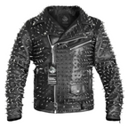 Veste Punk en Cuir de Vachette Cloutée Homme