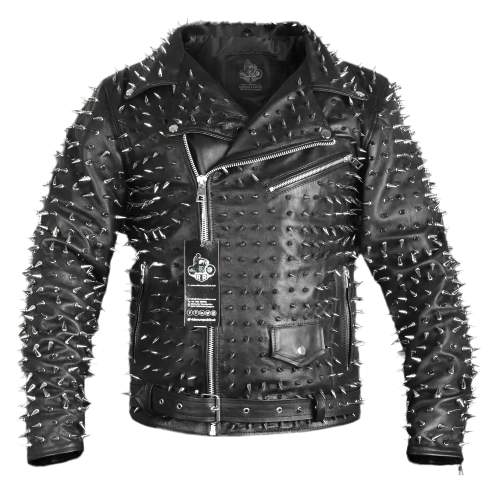 Men’s Punk Studded Cowhide Leather Jacket