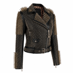 Women’s Golden Studded Leather Biker Jacket