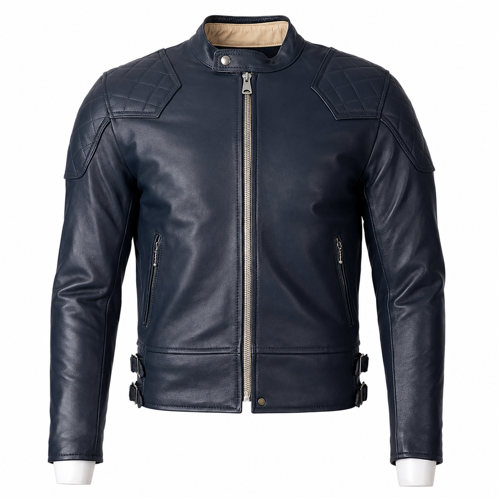 Herren-Motorrad-Lederjacke, Blau