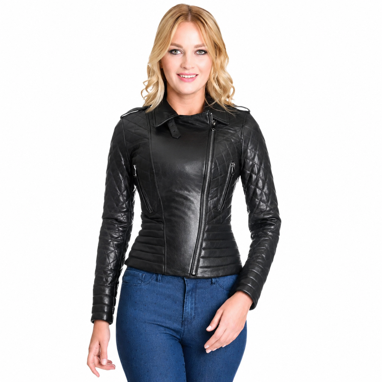Women’s Black Motorcycle Biker Leather Jacket