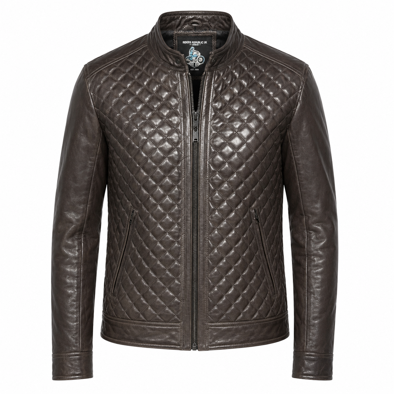 Men’s Cafe Racer Diamond Leather Jacket