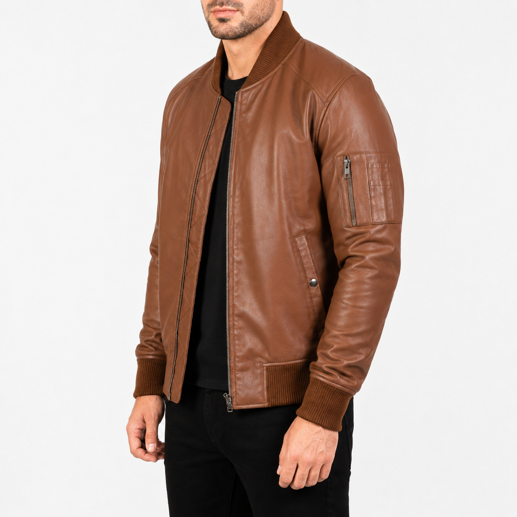 Herren Bomber Bikerjacke aus braunem Leder