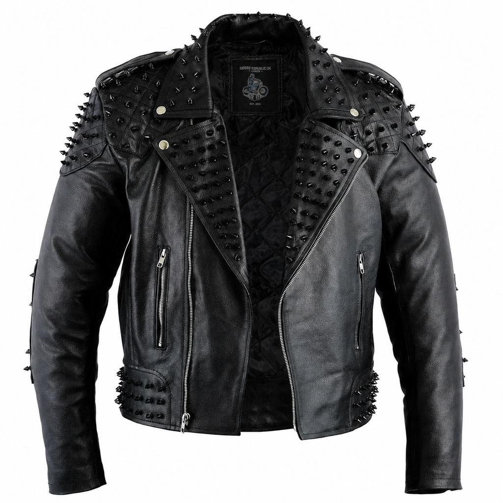Herren schwarze genietete Leder Bikerjacke