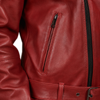 Herren schmale Passform glänzende rote USA Biker-Lederjacke