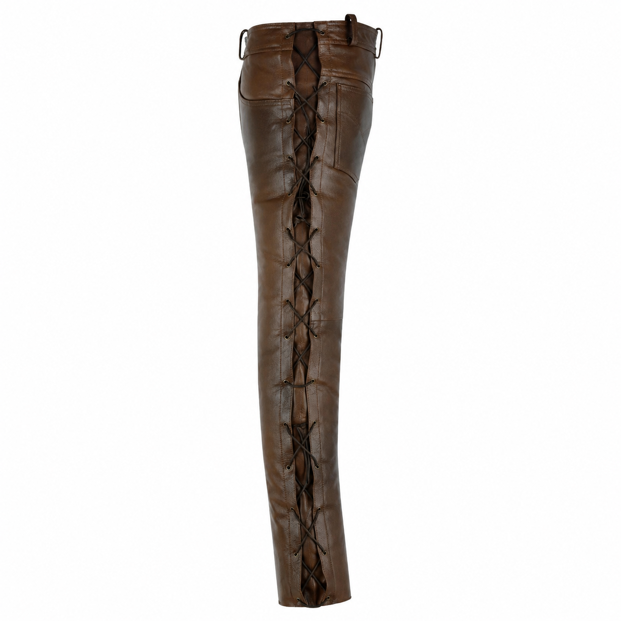 Men’s Brown Leather Pants with Side Laces