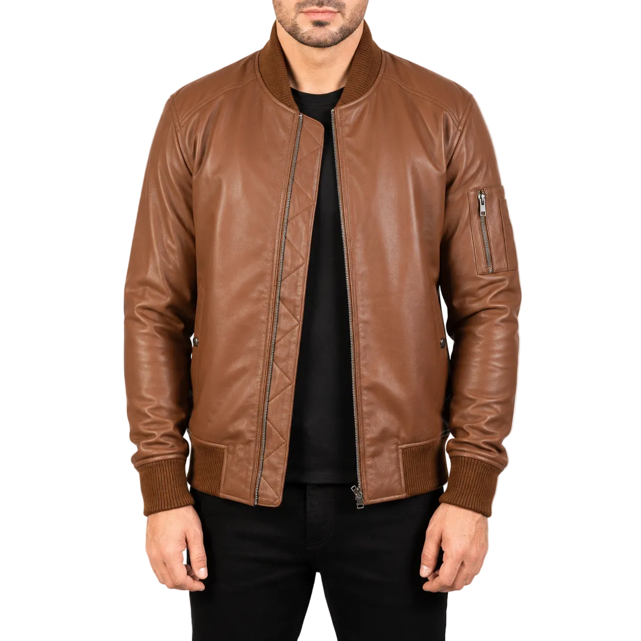 Men’s Brown Leather Bomber Biker Jacket