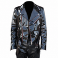 Emo-Vinyl-Bikerjacke für Herren mit gotischen roten Nähten