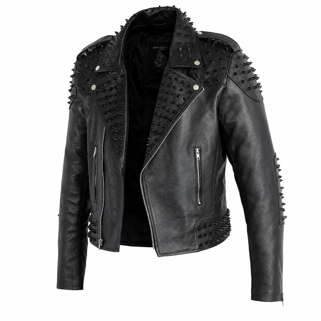 Herren schwarze genietete Leder Bikerjacke