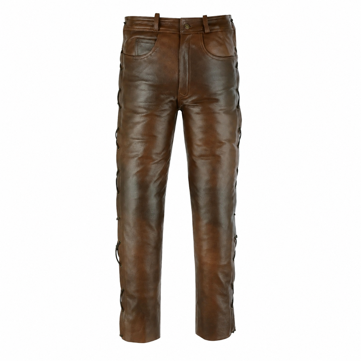 Men’s Brown Leather Pants with Side Laces