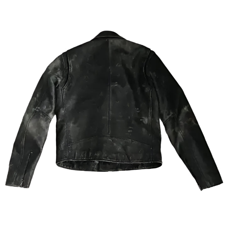 90s Distressed Black Leather Biker Jacket - Riders Republic UK