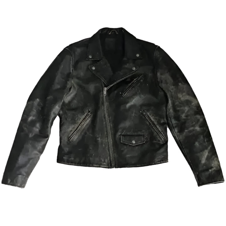 90s Distressed Black Leather Biker Jacket - Riders Republic UK