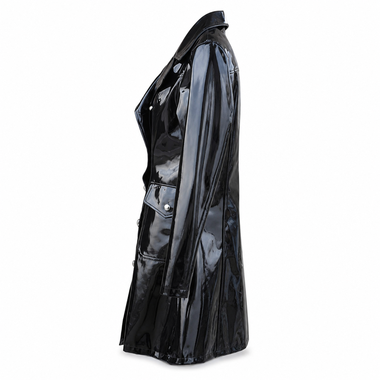 Women’s Vinyl PVC Double-Breasted Military Coat