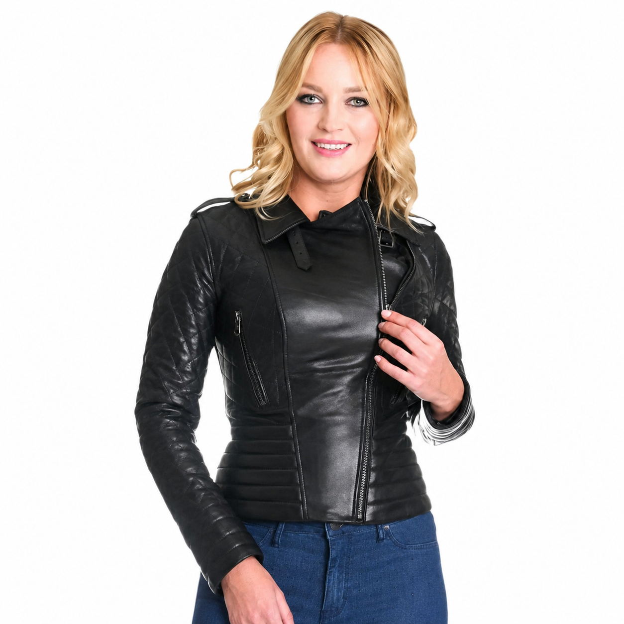 Women’s Black Motorcycle Biker Leather Jacket