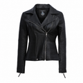Damen schwarze Reißverschluss Bikerjacke mit Lippenkragen