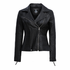 Damen schwarze Reißverschluss Bikerjacke mit Lippenkragen