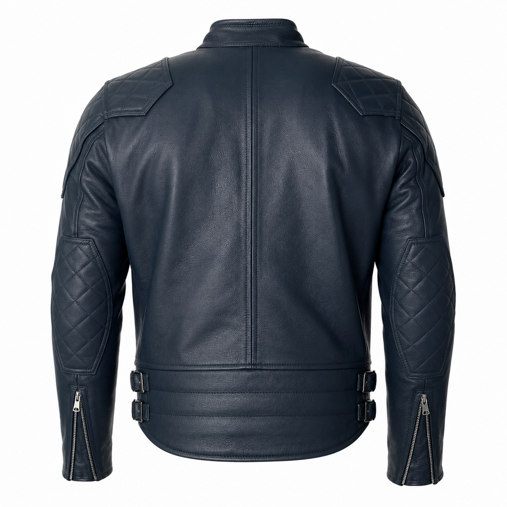 Herren-Motorrad-Lederjacke, Blau