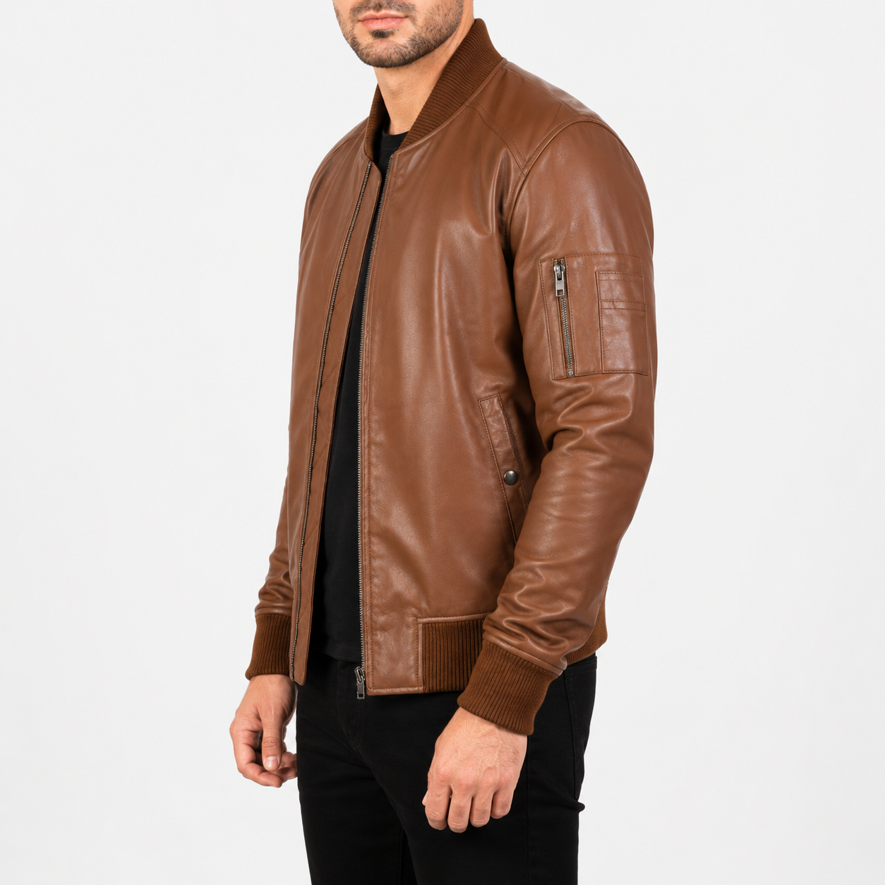 Men’s Brown Leather Bomber Biker Jacket