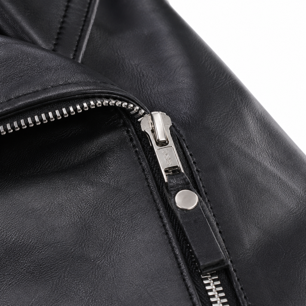 Damen schwarze Reißverschluss Bikerjacke mit Lippenkragen