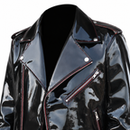 Emo-Vinyl-Bikerjacke für Herren mit gotischen roten Nähten