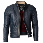 Herren-Motorrad-Lederjacke, Blau