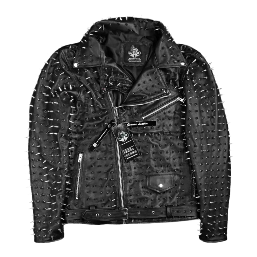 Men’s Punk Studded Cowhide Leather Jacket