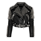 Women’s Silver Studded Punk Rock Biker Jacket Leather