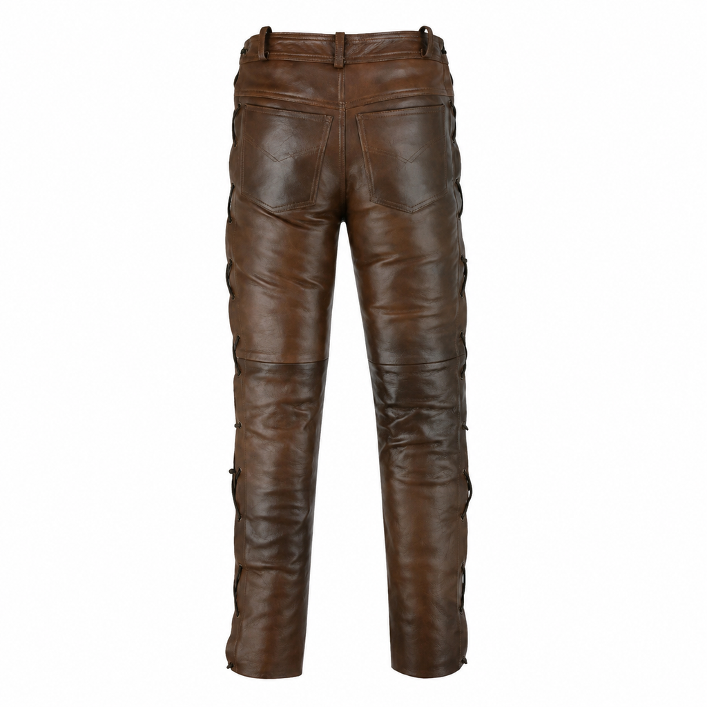 Herren-Lederhose braun mit seitlicher Schnürung