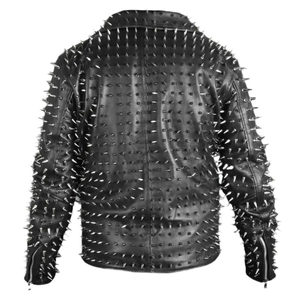 Men’s Punk Studded Cowhide Leather Jacket
