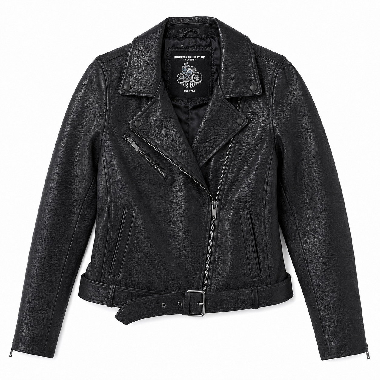 Womens Black Cowhide Leather Biker Jacket
