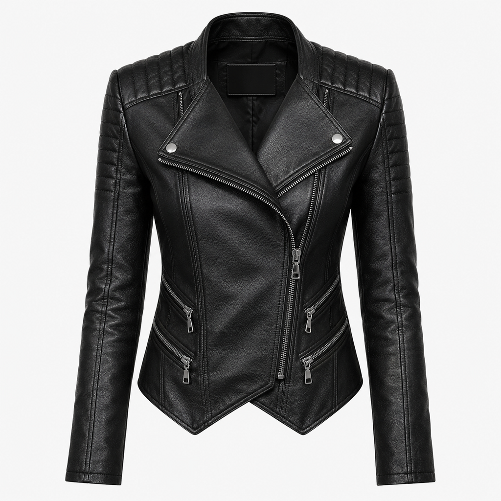 Women’s Genuine Leather Double-Zipper Biker Jacket