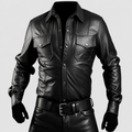 Herren Schwarzes Police Lederhemd