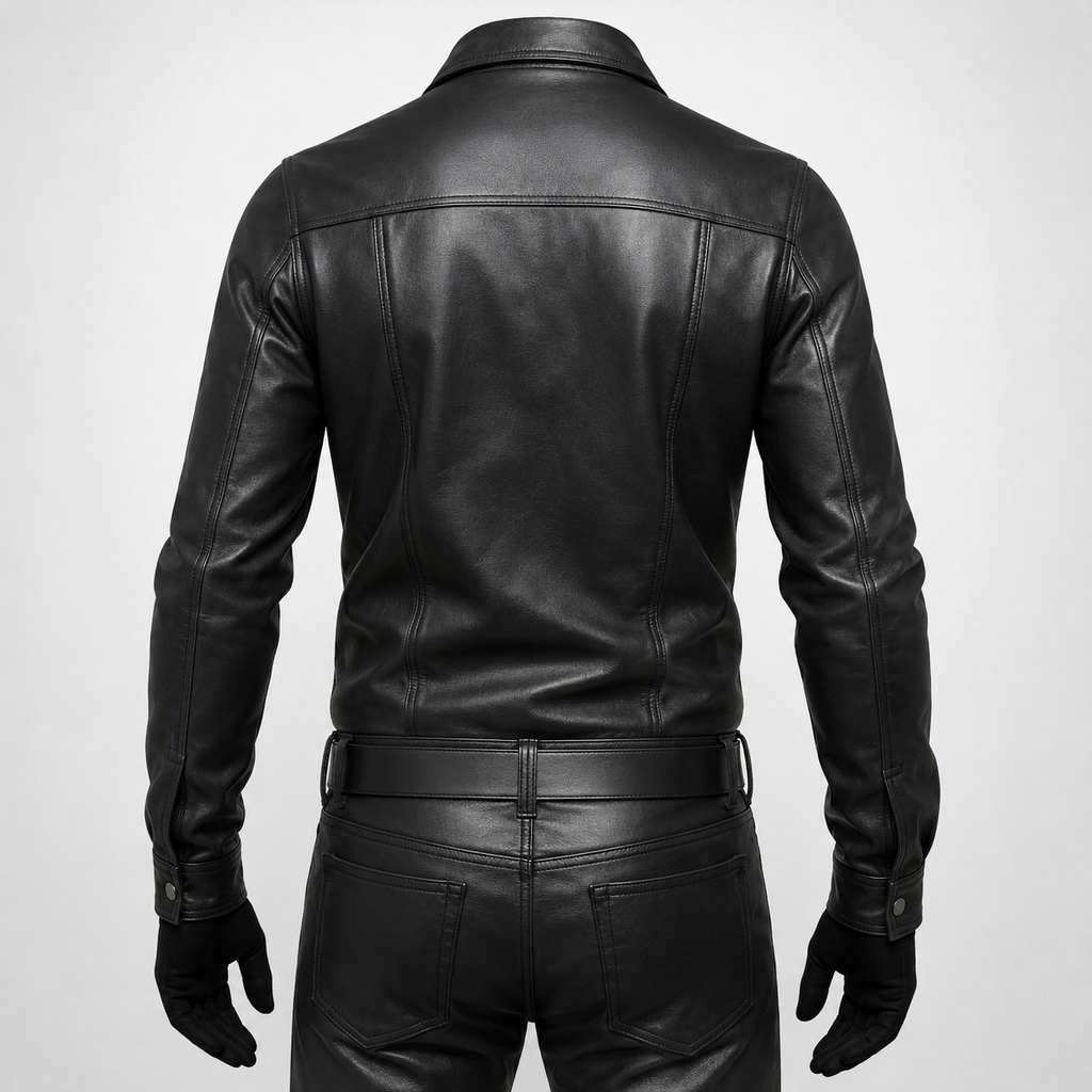 Herren Schwarzes Police Lederhemd